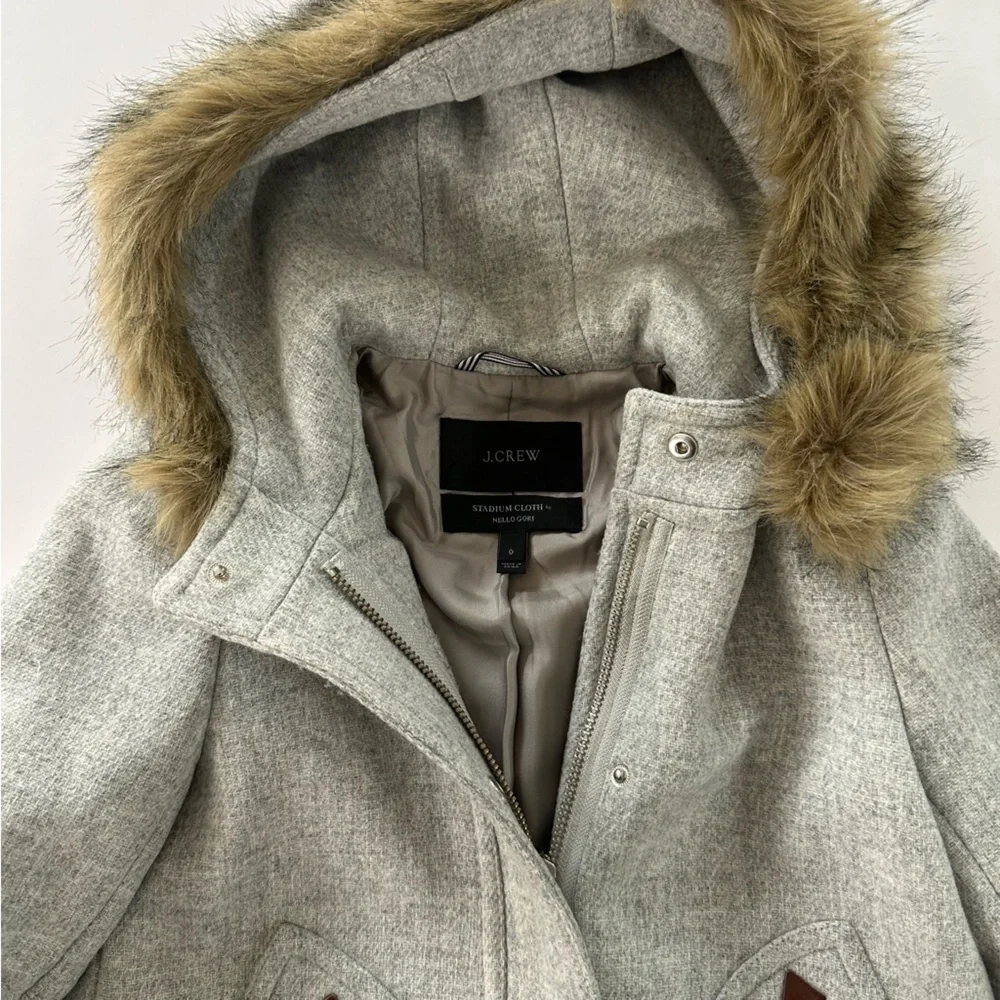 J.Crew Stadium Cloth Chateau Wool Gray Parka Coat Womens 0  Gray